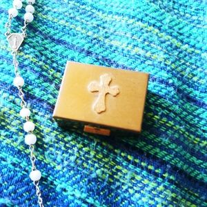 First Communion/ Church Rosary with gold tone box